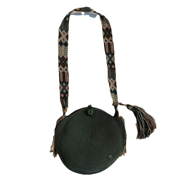 Nativo Macrame Crochet Round Crossbody Handbag Aztec Strap Southwest Fringe - Picture 2 of 11